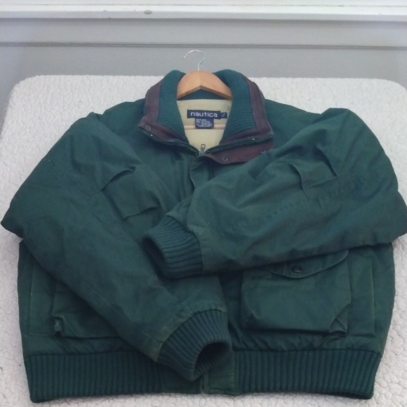 Vintage Nautica Green XL Down Filled Aviator/Bomber Coat - Picture 5 of 15
